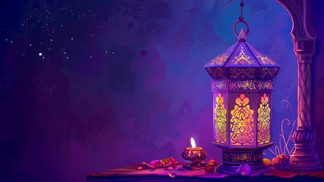 Lantern ramadan purple background. seamless 4k Looping Time-Lapse Animation