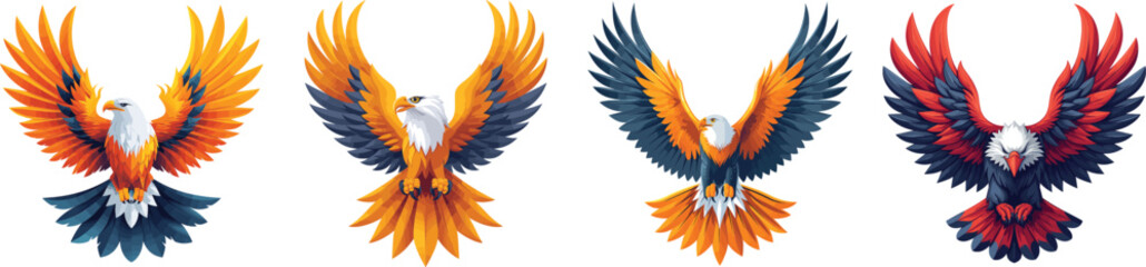 Eagle Soaring Wide Wings Freedom Vector illustration, Bird of Prey Sky Majesty Illustration, eagle logo, freedom symbol, bird of prey, playful mascot collection - obrazy, fototapety, plakaty