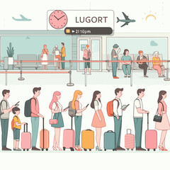 flight queue at the airport checkin room