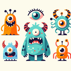 funny and cute colourful monsters for halloween art