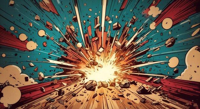 VIntage retro comics boom explosion crash bang cover book design with light and dots