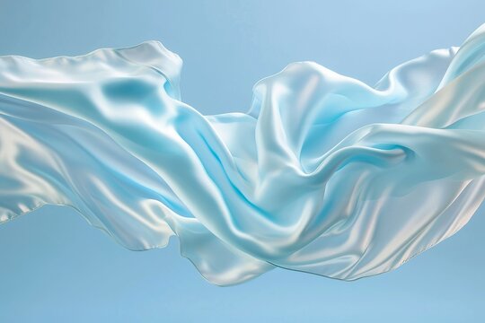 Beautiful Fluttering Flying Blue Fabric Cloth Floating Free In Air