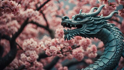 Obraz premium Dragon among blossoming sakura