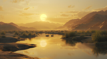 sunset over the lake 3d image,
Majestic sandstone cliff a natural landmark beautyMajestic sandstone