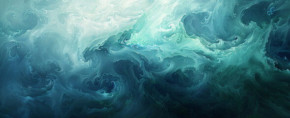 Obraz premium blue and green swirling swirl of water, in the style of light gray and violet, soft, dreamlike brushstrokes, light maroon and light aquamarine, shaped canvas, atmospheric clouds, soft-edged, minimalis