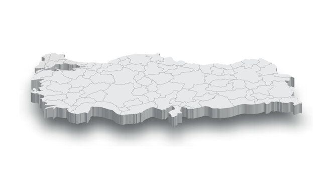 3d Turkey white map with regions isolated