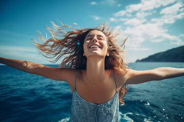 Naklejka premium AI generated portrait of a beautiful lovely gorgeous smiling woman