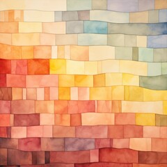 A painting depicting a lively multicolored brick wall, showcasing a variety of hues and textures in a bold and eye-catching composition.