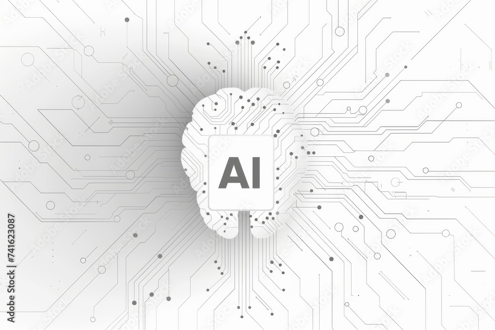 Poster ai brain chip x ray laser. artificial intelligence time management human digital media mind circuit 