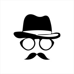 Incognito Icon Man woman face with glasses Black and White Vector Graphic. Spy agent line and glyph icon, security and detective, hacker