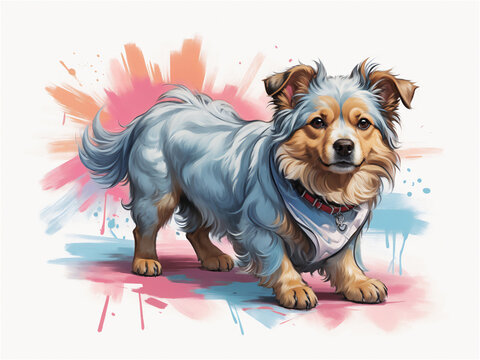 Colorful Illustration of a Blue Merle Dog With Artistic Background