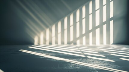 Serenity of Sunlight Through Modern Grid Windows - A Harmonious Play of Shadows and Light on a Pristine White Floor abstract background