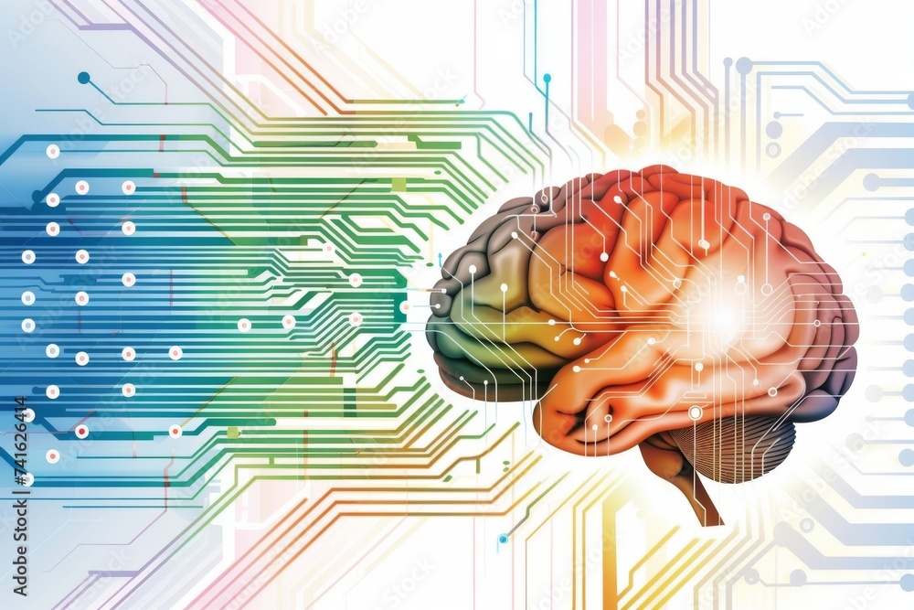 Aufkleber ai brain chip neurostimulation. artificial intelligence neurotransmitter diversity mind cyber threat