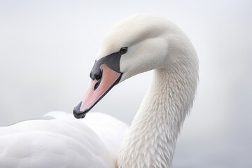 Graceful swan close-up with serene expression on blurred background. Wildlife and nature.