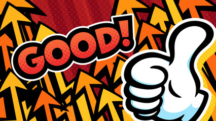 アメコミ風_グッドのポーズの手と矢印の背景_赤_16:9