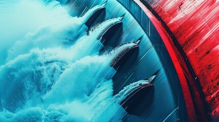 Hydro power renewable energy banner with copyspace, saturated solid background, bright colors, professional photo
