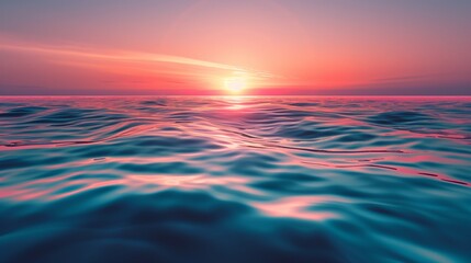 Obraz premium A serene sunset painting the sky in shades of pink and purple as gentle waves ripple across the sea's surface.