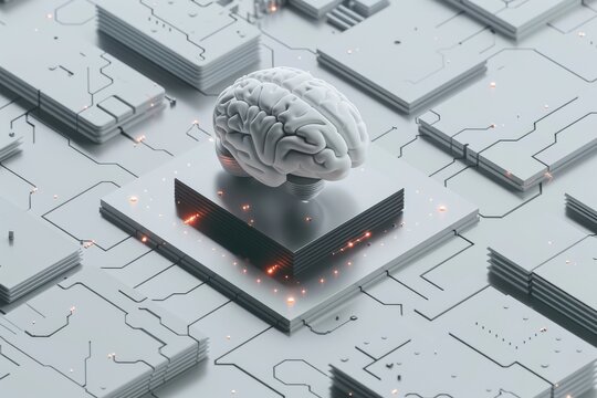 AI Brain Chip asic. Artificial Intelligence neuroinformatics human neuronal pathology mind circuit board. Neuronal network ddr4 smart computer processor neurological diagnosis