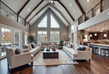Beautiful and large living room interior - obrazy, fototapety, plakaty