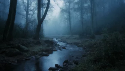 Tuinposter misty morning in the forest stream © Green Crystal