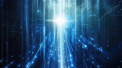 Digital Cyber Data Stream in Blue, Abstract Technology Background with Light Explosion