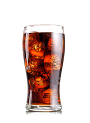 Cola with ice in glass isolated on white