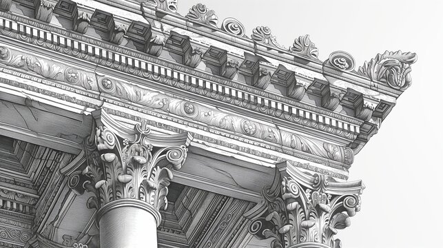 Detailed classical architecture cornice and column drawing