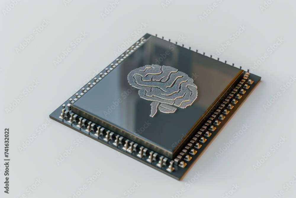 Poster ai brain chip data schema. artificial intelligence visionary breakthrough mind neurotransmitter rece