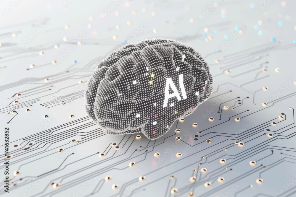 Poster ai brain chip neurotransmitter balance. artificial intelligence colorful icon mind mental health axo