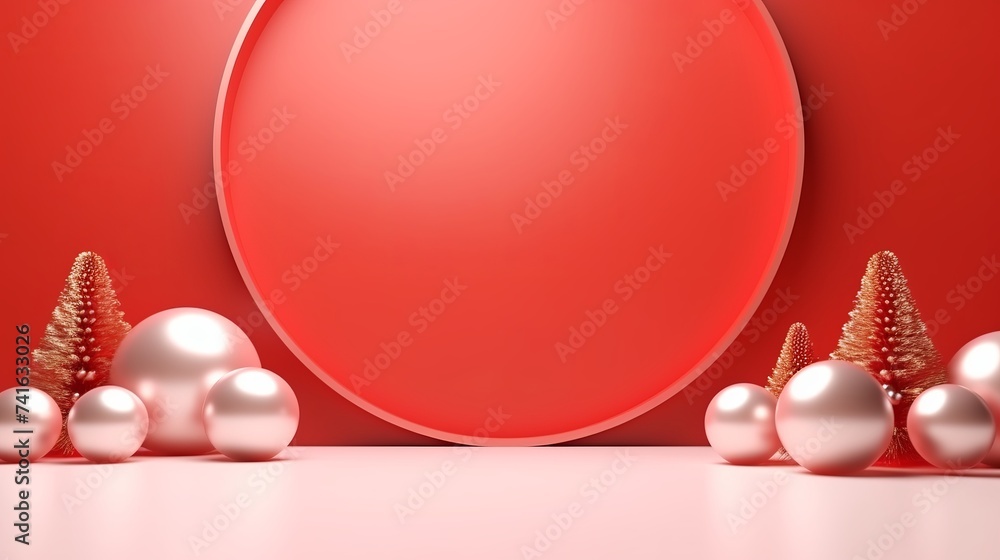 Poster 3d illustration. festive red christmas studio gradient background for product placement or website. 
