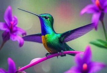 Violet sabrewing on flower  