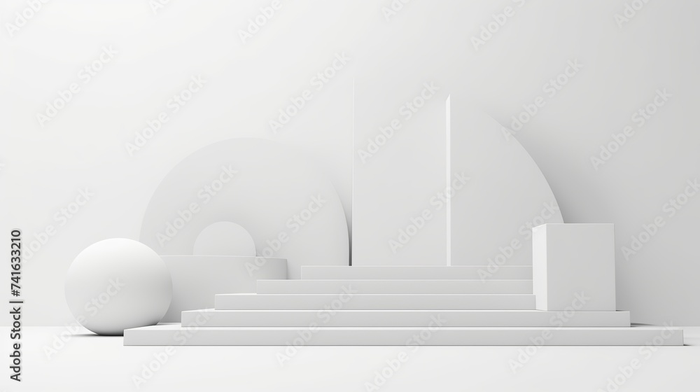 Poster 3d rendering abstract minimal white showcase, mockup for product scene, abstract geometric shape gro