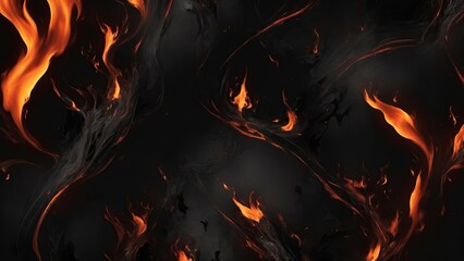 Abstract Black patterns burn in fiery flames