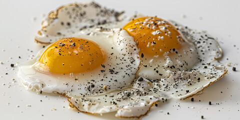 Breakfast perfection, top view of frying sunny side up eggs.AI Generative