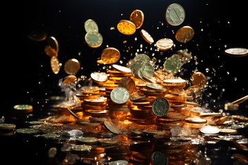 In a whirlwind of action, chips and money soar through the air in a casino, embodying the fast-paced and dynamic atmosphere of gaming