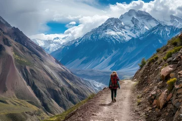 Glasbilder Annapurna hiker in the mountains