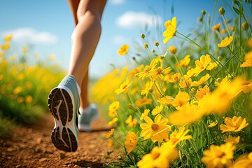 a person participating in a spring marathon or charity run, demonstrating an active and healthy lifestyle during the season.