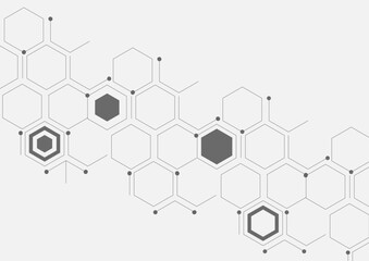 Abstract gray hexagonal molecular structures in technology background,connected hexagons
