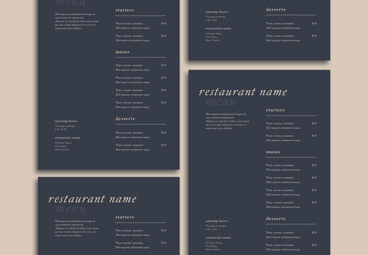 Minimalistic menu with blue and brown accents