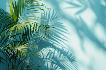 Palm leaves cast a hazy shadow on the bright blue surf. AI-generated