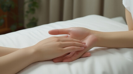 Fototapeta na wymiar Close up photo of a hand massage session at a professional spa salon