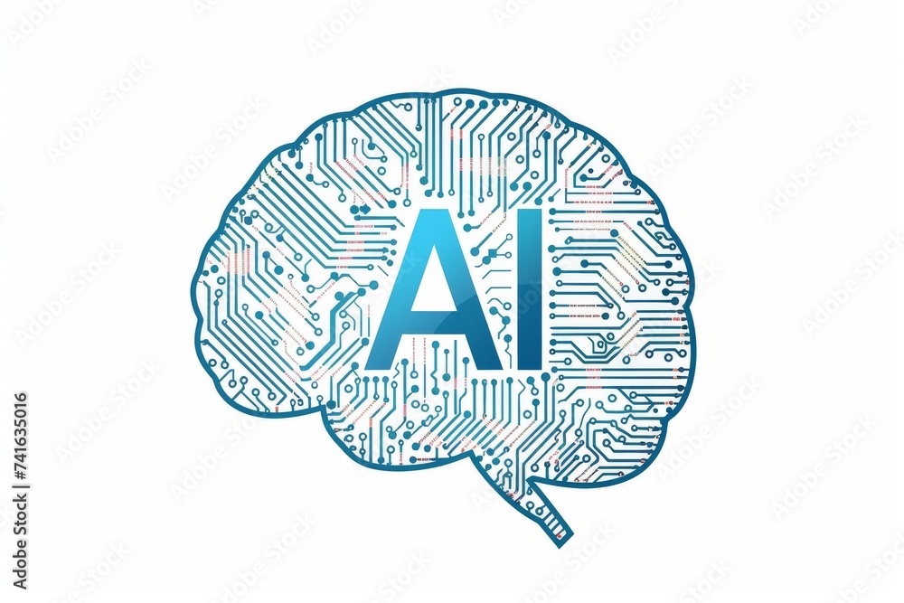 Poster ai brain chip semiconductor testing. artificial intelligence neon blue mind reporting tool axon. sem
