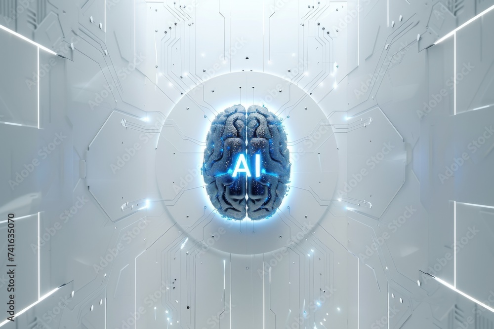 Poster ai brain chip failure analysis. artificial intelligence circuit board design mind library and inform