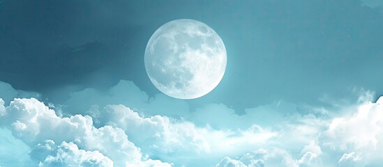 Fototapeta na wymiar Full moon hidden by clouds with visible details on it s surface. with copy space image. Place for adding text or design