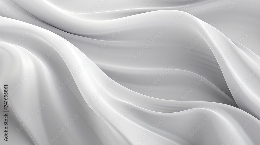 Poster abstract soft waves of white fabric highlights future background. 3d illustration and rendering
