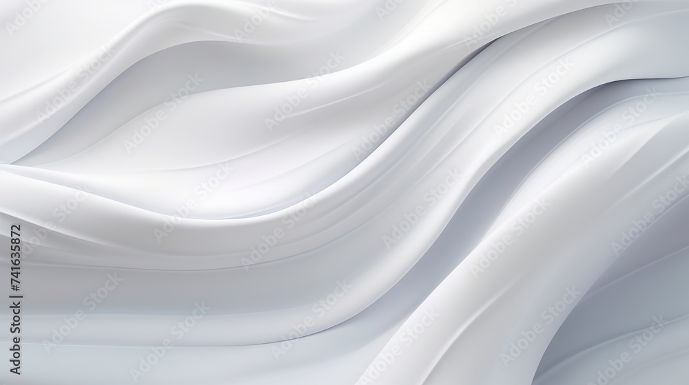 Poster abstract soft waves of white fabric highlights future background. 3d illustration and rendering