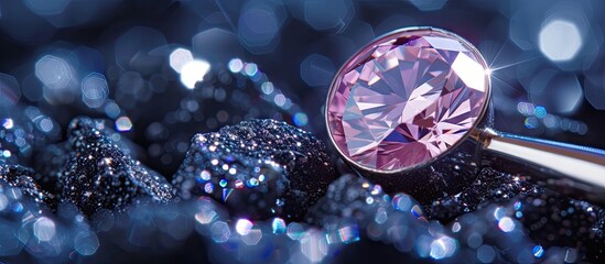 a brilliant pink diamond ring is being held by hand and looked through a loupe. with copy space image. Place for adding text or design - Powered by Adobe