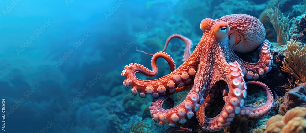 Poster caribbean reef octopus octopus briareus. with copy space image. place for adding text or design