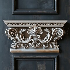 Decorative clay stucco with an ornament on a dark ceiling or wall in an abstract classic dark interior	