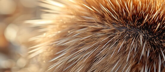 A close up shallow depth of field macro photo of the hair and quill spines of an Australian monotreme echidna Tachyglossidae. with copy space image. Place for adding text or design - Powered by Adobe